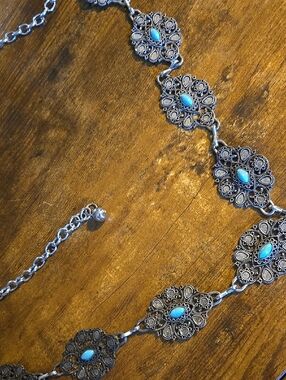 Turquoise Silver Floral Link Belt  - Women Belt